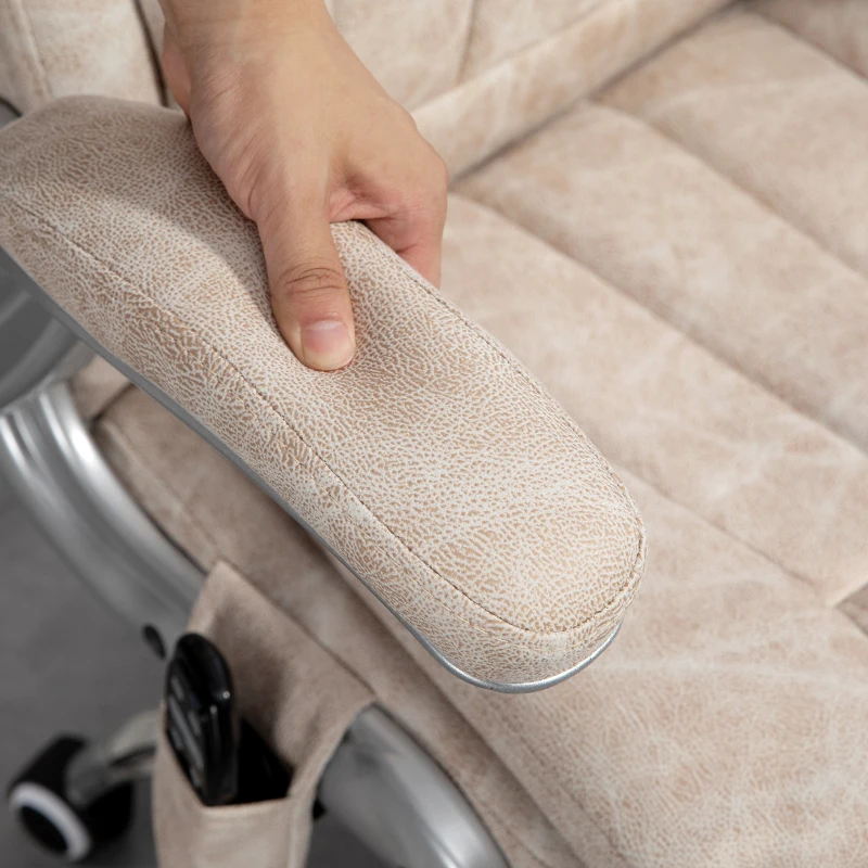 HOMCOM Vibration Massage Office Chair, High Back Heated Computer Chair with Flip-up Armrest & Swivel Wheels, Cream White