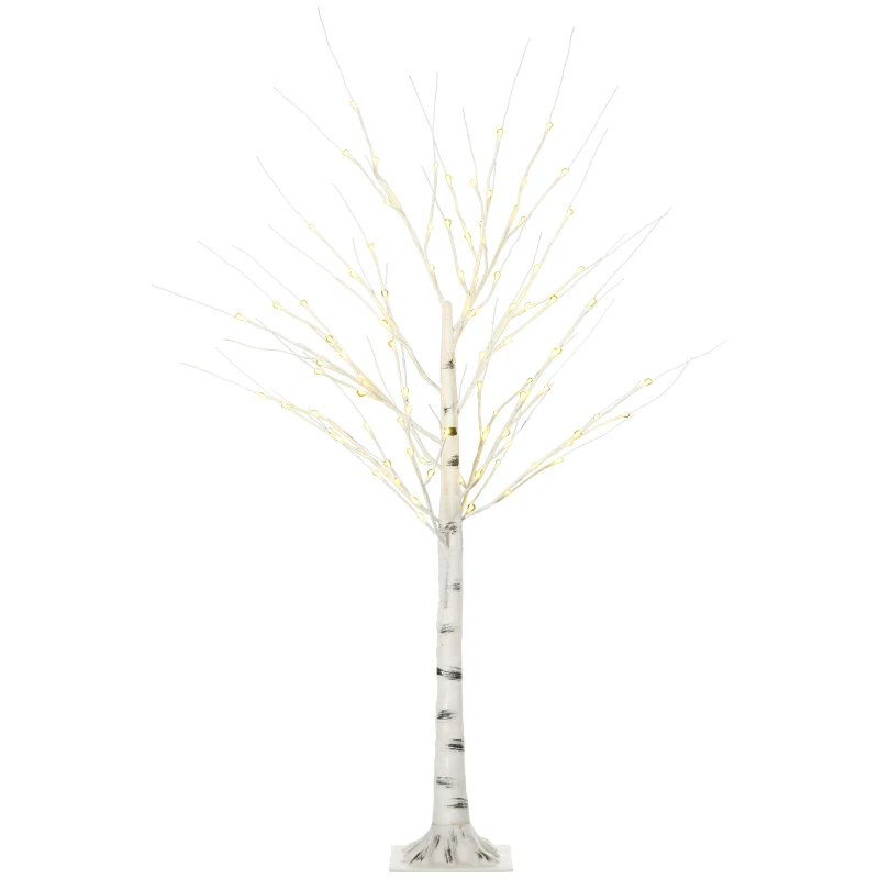 HOMCOM 5 ft Artificial Birch Tree Light with Pre-Lit LED Light for Home Party, Indoor and Covered Outdoor Use