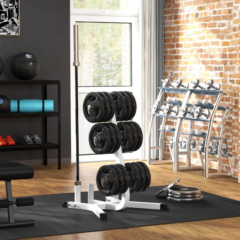 Soozier 2-Inch Weight Plate Rack with Barbell Bar Holders, Olympic Weight Tree, 660 lbs. Capacity, White