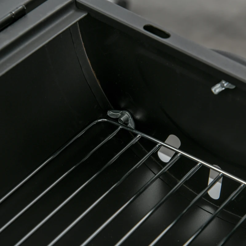 Outsunny Portable Outdoor Charcoal BBQ Grill, Tabletop Folding Barbecue Grill BBQ Heat Smoker with Handle, Black