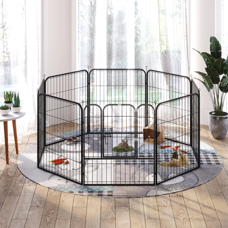 PawHut 8 Panel Pet Playpen Play Yard Fence Home DIY Heavy-Duty Metal Foldable Indoor Outdoor 31.5"H