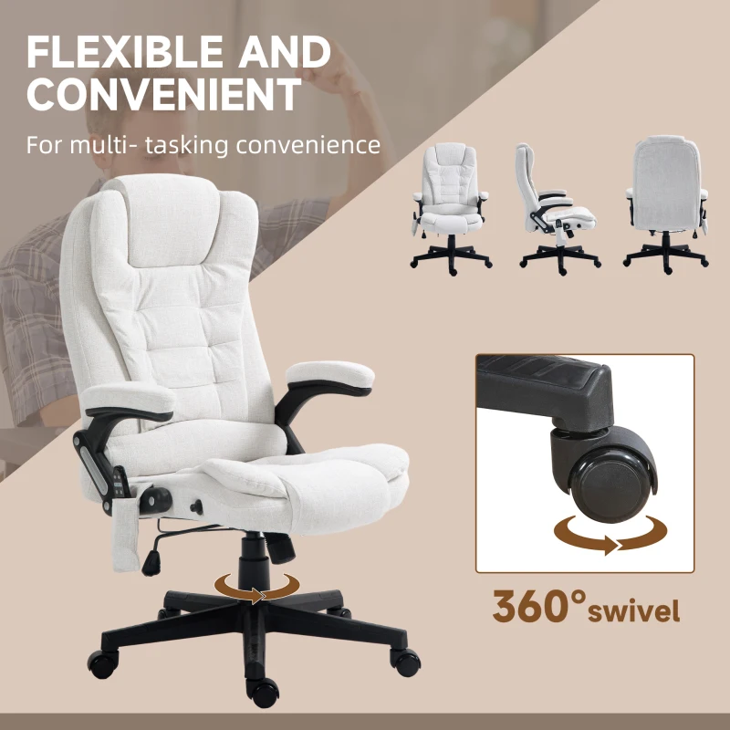 Vinsetto Reclining Massage Office Chair, Executive Office Chair with High Back, Swivel Wheels, White