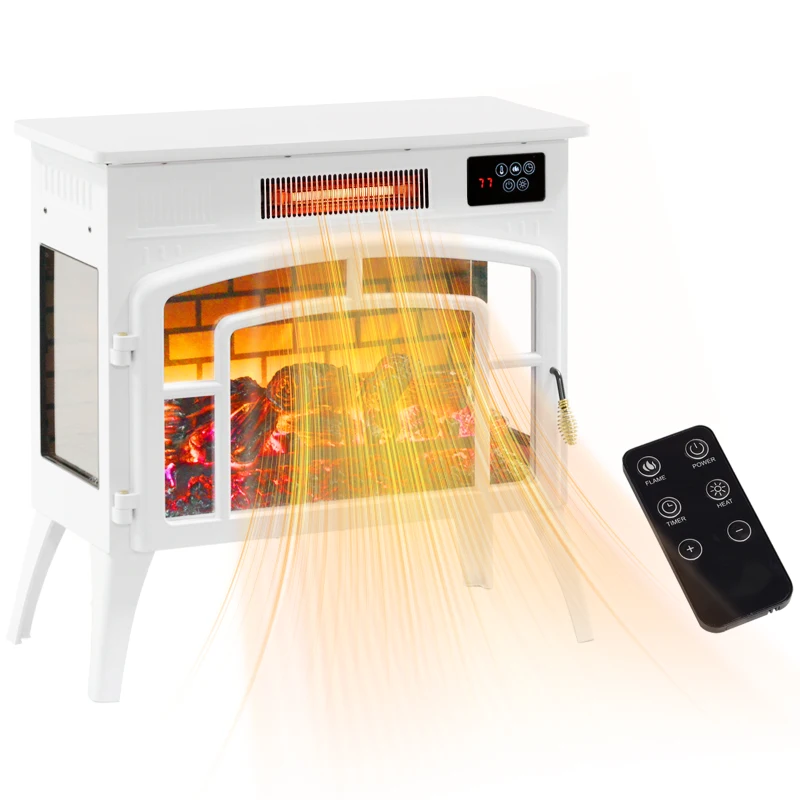 HOMCOM Electric Fireplace Stove, Infrared Fireplace Heater with Realistic Flame & Adjustable Temperature, 1500W, White