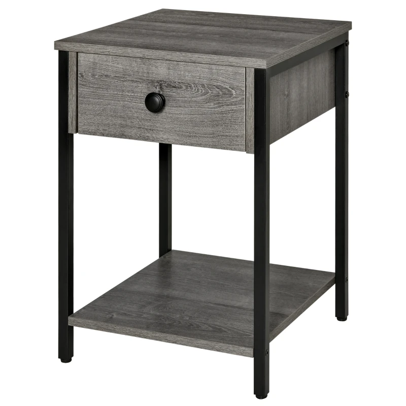 HOMCOM Industrial End Table with Drawer and Storage Shelf, Accent Side Table, Nightstand for Living Room, Bedroom, Grey