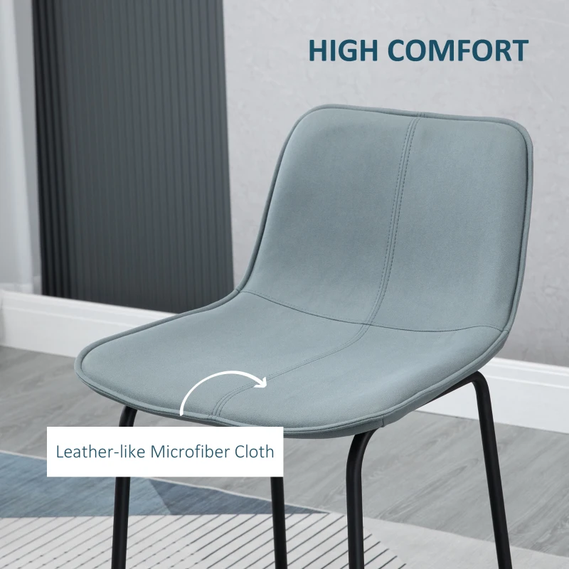 HOMCOM Bar Stools Set of 2, Upholstered Counter Height Bar Chairs, Kitchen Stools with Steel Legs