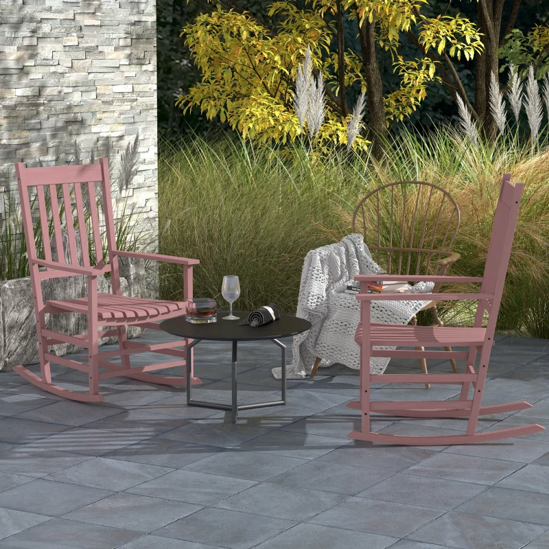 Outsunny Wooden Patio Rocking Chairs Set of 2, Outdoor Rocker Chairs with Wide Armrests, High Back for Garden, Balcony, Natural