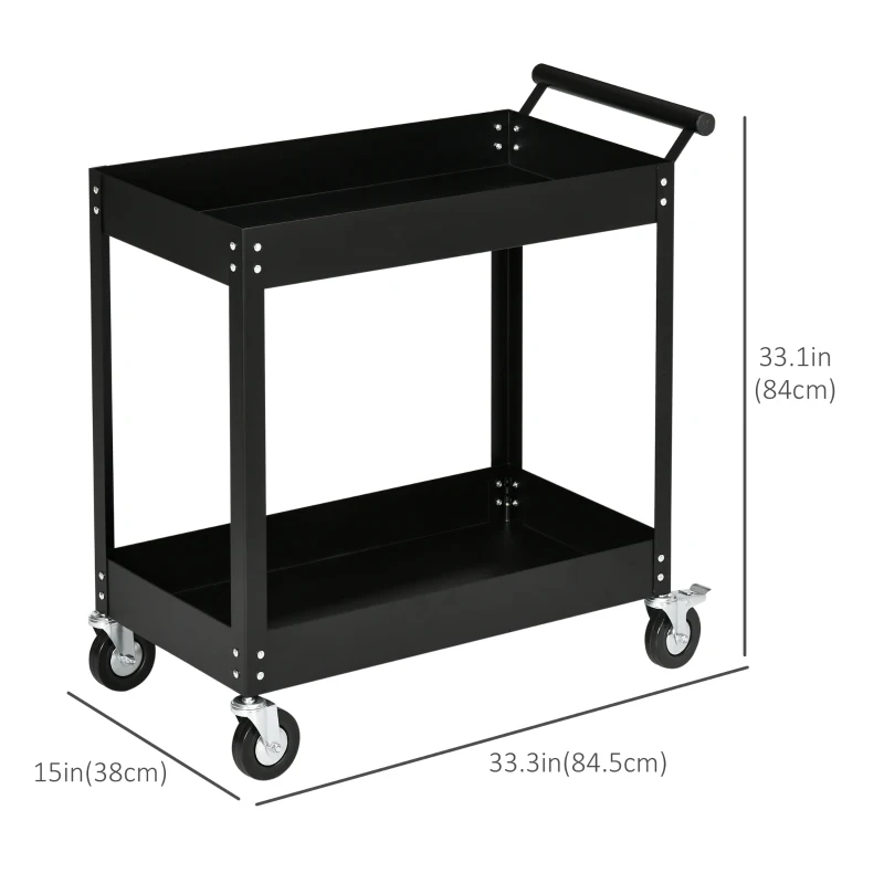DURHAND 2 Tier Rolling Tool Cart with Wheels, Steel Mobile Service Utility Cart for Garage, Mechanics and Warehouse, 330lbs Capacity, Black