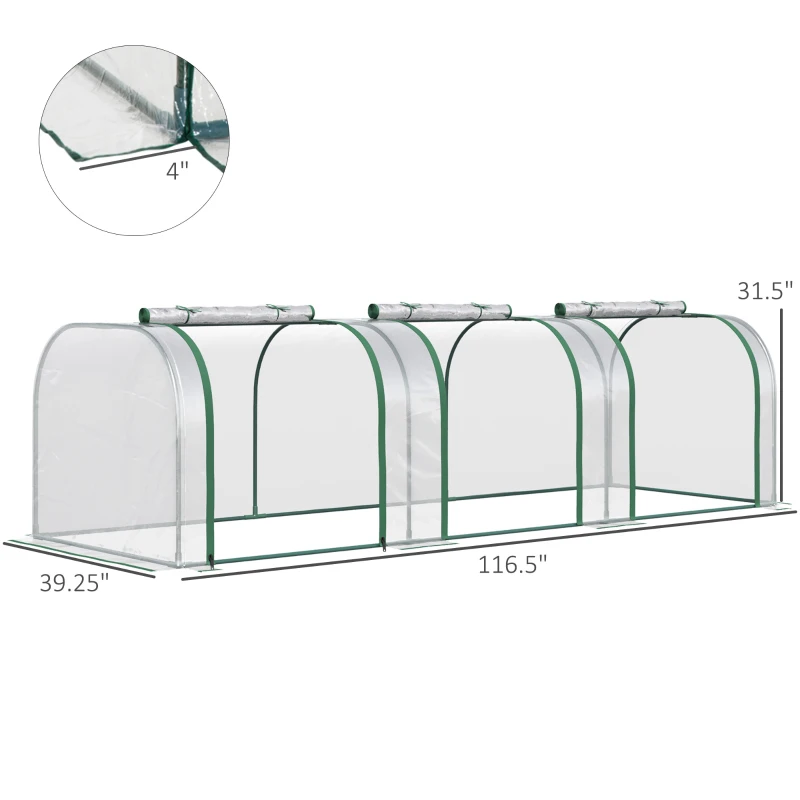 Outsunny 9.7' L x 3' W x 2.5' H Portable Tunneled Greenhouse with 3 Zippered Doors, Water/UV Fighting PVC Cover