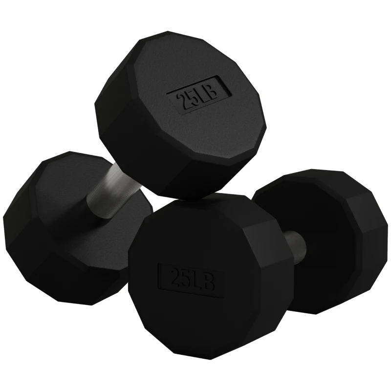 Soozier 2 x 25lbs Dumbbells Set with Non-Slip Grip, Rubber Covered Weights for Men Women Home Gym Workout