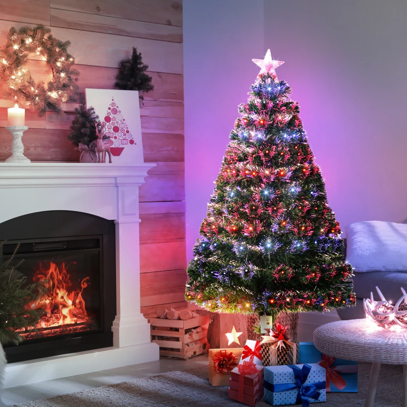 HOMCOM 4ft Fiber Optic Artificial Fir Christmas Tree, LED Pre-Lit Holiday Decoration with 130 Lights and Branch Tips