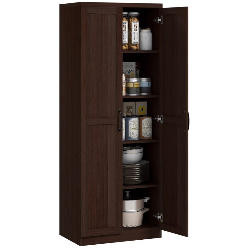 HOMCOM 63" 2-Door Kitchen Pantry, Freestanding Cabinet with 2 Adjustable Shelves for Dining Room, Cinnamon Cherry Wood Grain