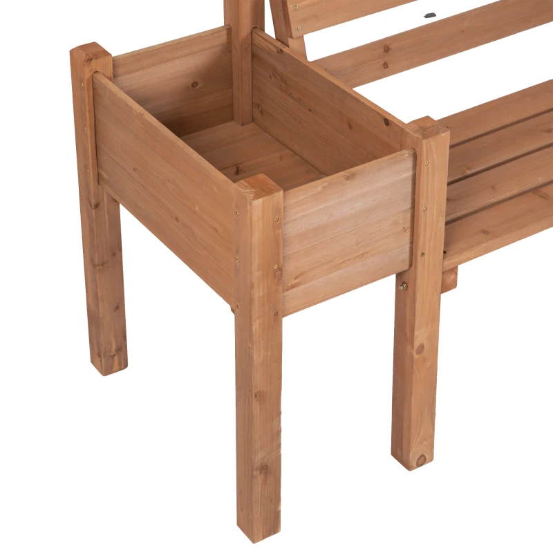 Outsunny Wood Outdoor Bench with Planter Boxes 2-Seater Garden Bench with Slat Seat and Back Dark Brown