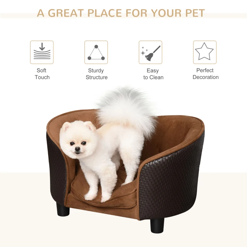 PawHut Dog Sofa, Cat Couch with Removable Washable Cushion, Elevated Pet Cat Sofa for Miniature Dogs, White