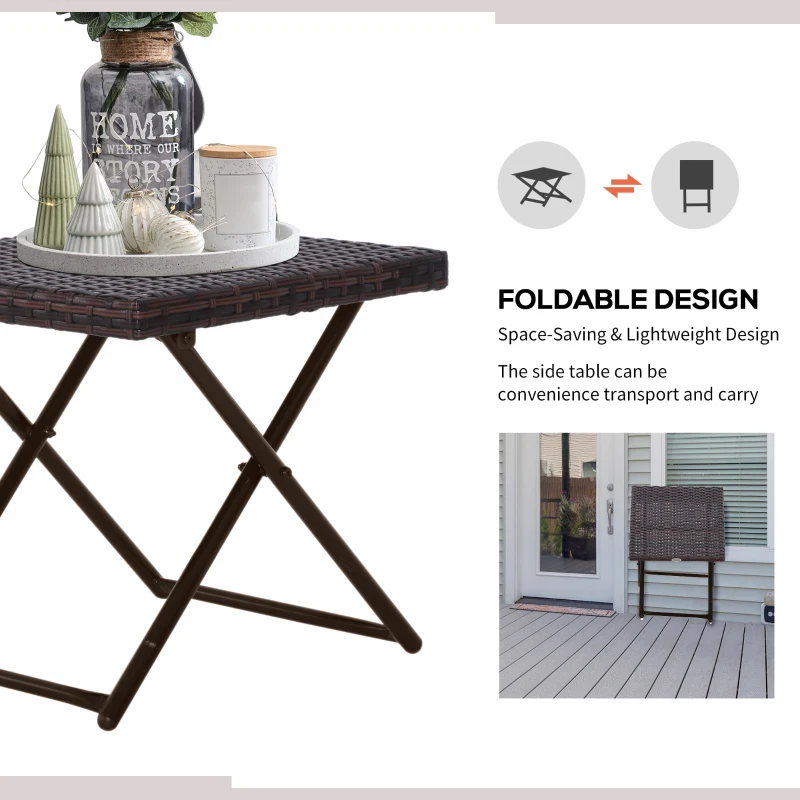 Outsunny Patio Wicker Coffee Table, Outdoor PE Rattan Garden Folding Side Table, 15.75"x15.75"x15.75", Brown