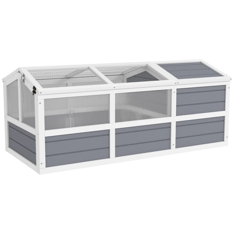 PawHut Wooden Tortoise Habitat Outdoor w/ Bottomless Design, Doors, PC Sun Panel Windows, for Small Animals, Rabbit, Light Gray