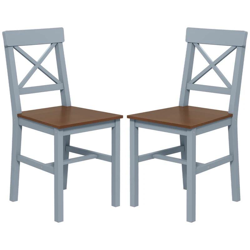 HOMCOM Farmhouse Wooden Dining Chairs Set of 2 with Cross Back, Grey