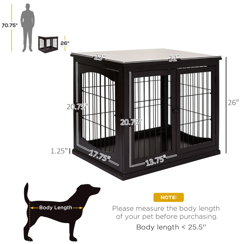 PawHut Dog Crate Furniture, 32" Small Dog Cage End Table with 2 Doors, Lockable Door, Puppy Kennel Indoor, Coffee