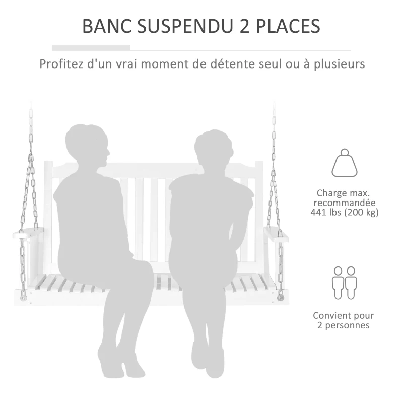 Outsunny 2-People Porch Swing Bench, Patio Swing Chair with 2 Adjustable Hanging Chains for Deck, Garden, Backyard, White