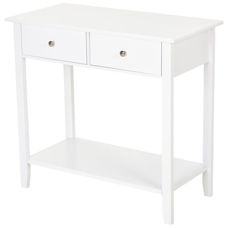 HOMCOM Console Table, Modern Entryway Table with Storage Drawers, Bottom Shelf and Wooden Legs, 31.5" Sofa Side Desk for Living Room, White
