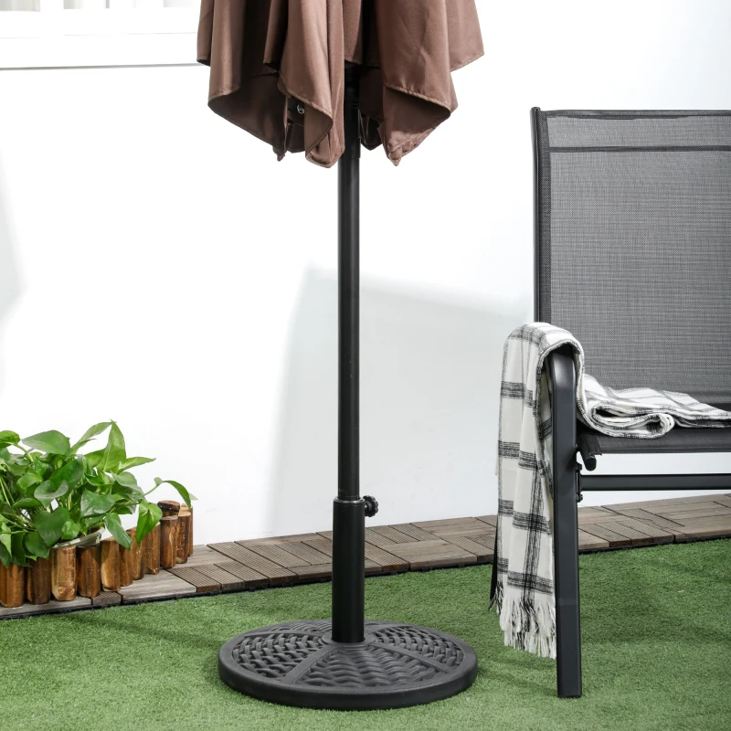 Outsunny 21 lbs Cement Round Market Umbrella Base Holder, 18" Heavy Duty Parasol Stand with Rattan Design for Patio, Black