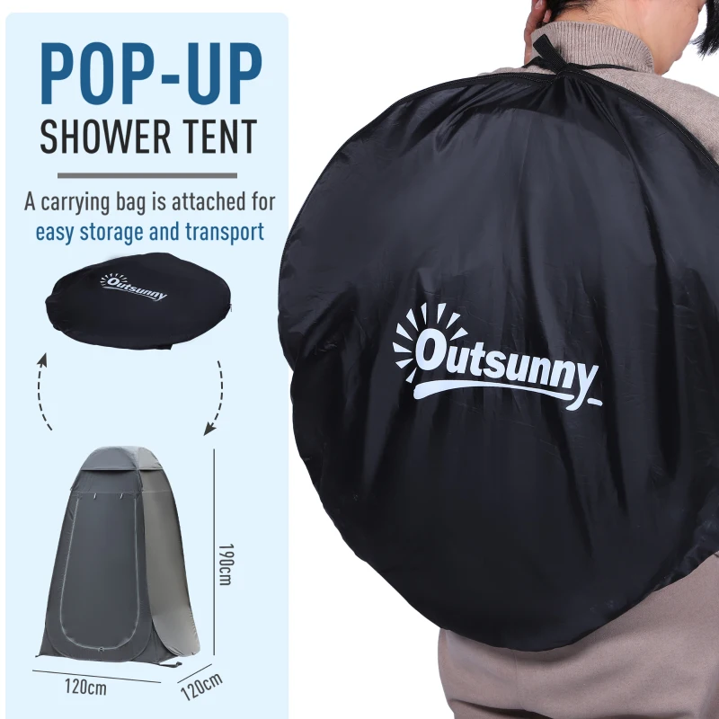 Outsunny Pop Up Shower Tent, Portable Privacy Room for Outdoor Changing, Dressing, Fishing Storage with Carrying Bag, Black