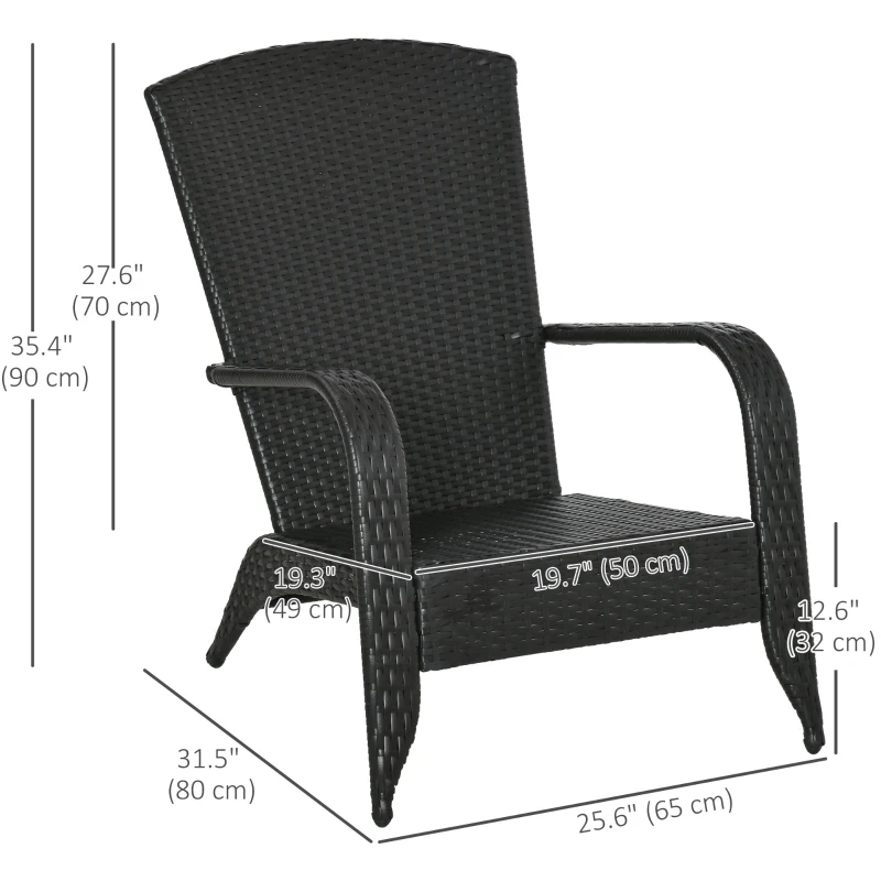 Outsunny Patio Wicker Adirondack Chair, PE Rattan Outdoor Muskoka Chair, Fire Pit Chair with Cushions for Patio, Garden, Backyard, Poolside, Balcony, Deck, Light Grey