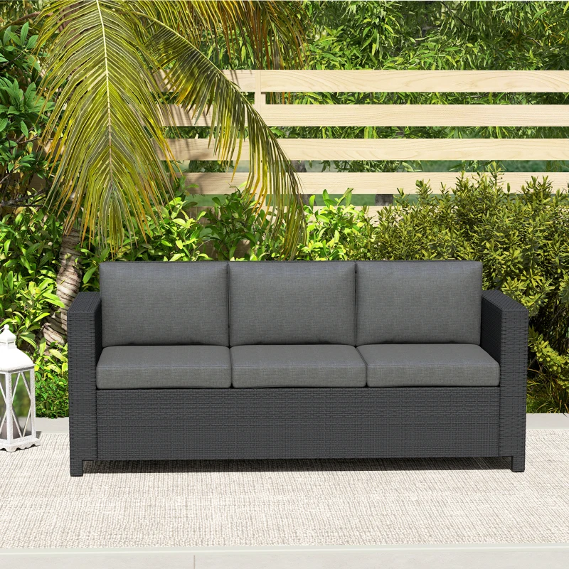 Outsunny Deluxe 3 Seat Rattan Wicker Sofa Garden Outdoor Patio Furniture with Cushion, Grey