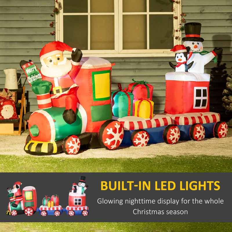 Outsunny 8ft Inflatable Christmas Train with Santa Claus, Snowman, Penguin and Gift Boxes, Blow-Up Outdoor LED Yard Display for Lawn Garden Party