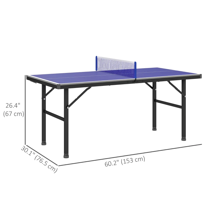 Soozier 5' x 2.5' Mini Ping Pong Table with Professional UV Treated Tabletop, Foldable Table Tennis Table with Adjustable Feet and Net for Outdoor and Indoor, Blue