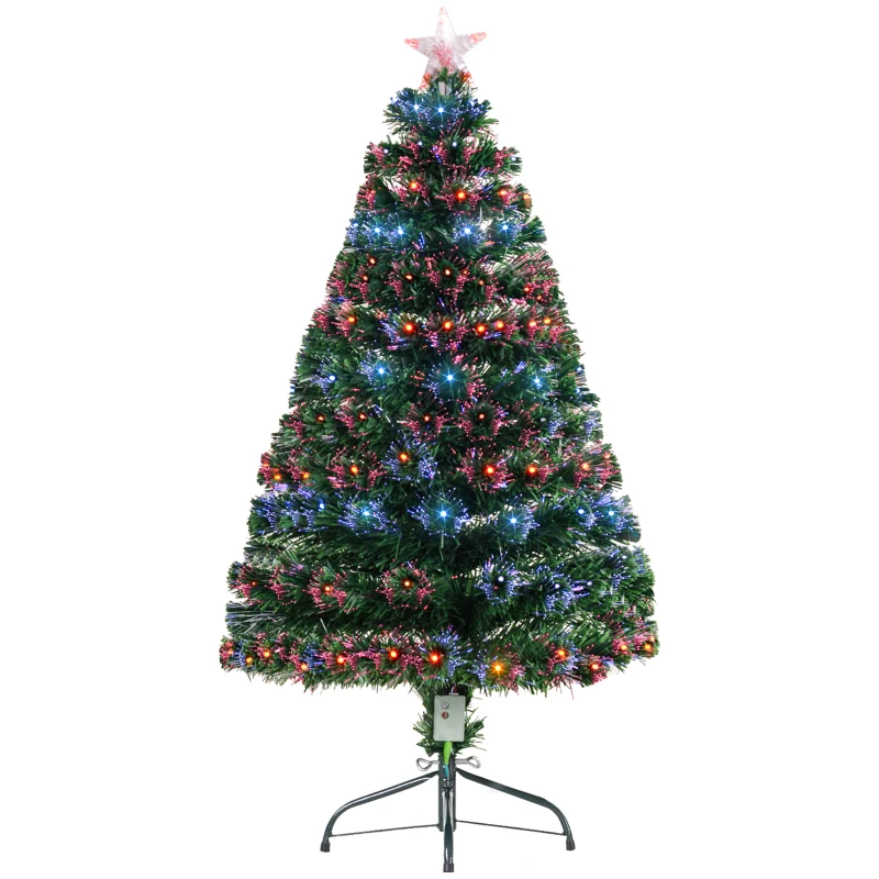 HOMCOM 4ft Fiber Optic Artificial Fir Christmas Tree, LED Pre-Lit Holiday Decoration with 130 Lights and Branch Tips