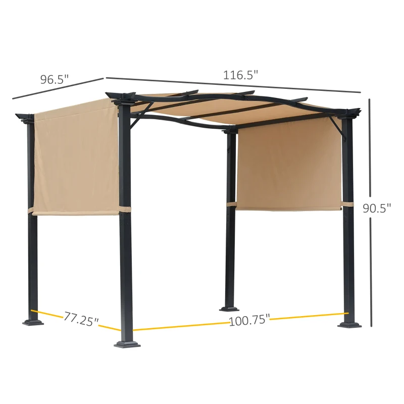 Outsunny 8' x 10' Retractable Pergola Canopy, Outdoor Gazebo with Sun Shade Shelter and Steel Frame, for Backyard, Patio, Garden, Deck