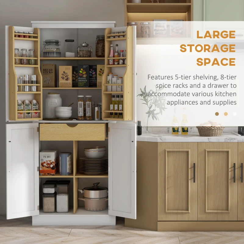 HOMCOM 72" Kitchen Pantry Storage Cabinet, Modern Tall Kitchen Cabinet with 5-tier Storage Shelving, 8 Spice Racks, Drawer