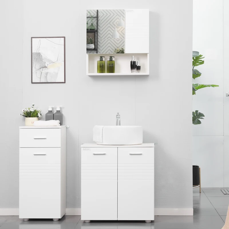kleankin Medicine Cabinet with Mirror, Bathroom Wall Cabinet, Storage Organizer with Mirror Door, Adjustable Shelf, White