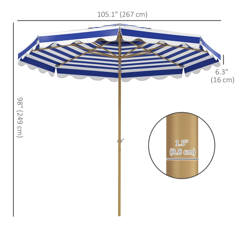 Outsunny 9FT Patio Umbrella with 8 Ribs, Crank, Tilt, UPF 50+, 2-Tier Vent for Garden, Deck, Poolside, Blue