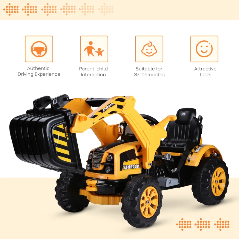 Aosom 6V Kids Electric Ride on Toy Excavator Construction Trunk For 3 - 8 Years