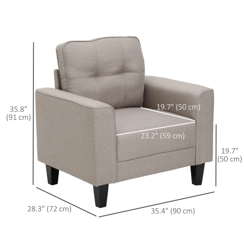 HOMCOM Button Tufted Armchair Modern Single Sofa Chair Upholstered Accent Chair with Rubber Wood Legs and Thick Padding Mid-Back for Living Room and Bedroom, Beige