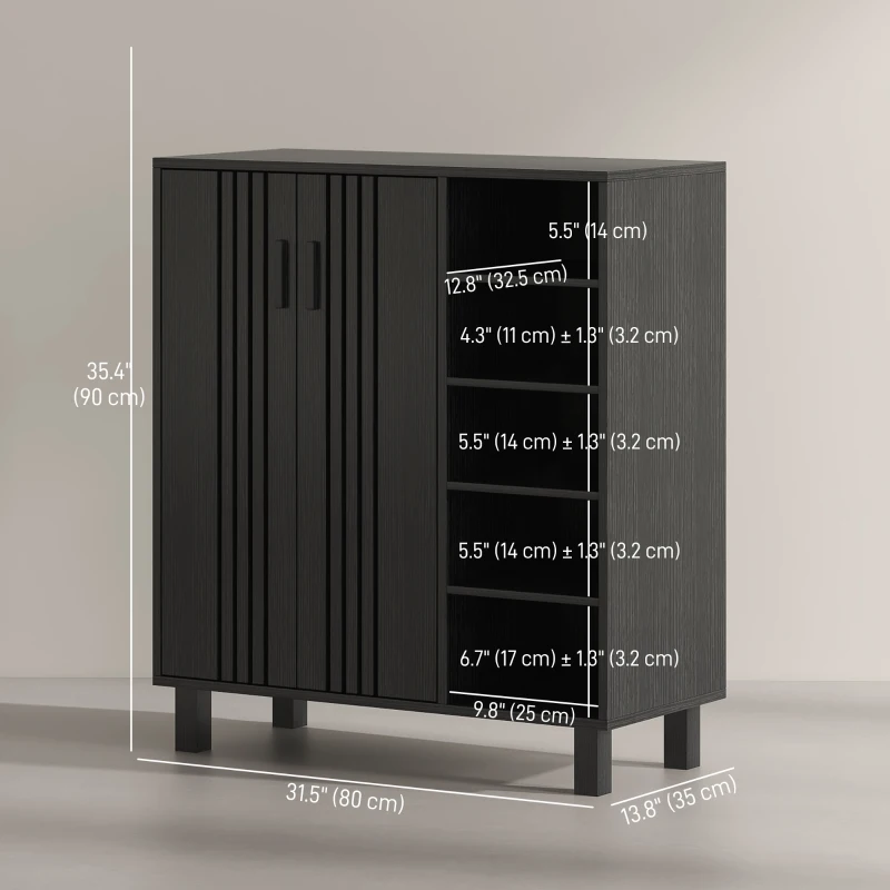 HOMCOM Shoe Storage with Double Doors and Open Shelves 17 Pair Shoe Storage Organizer for Entryway Hallway Black