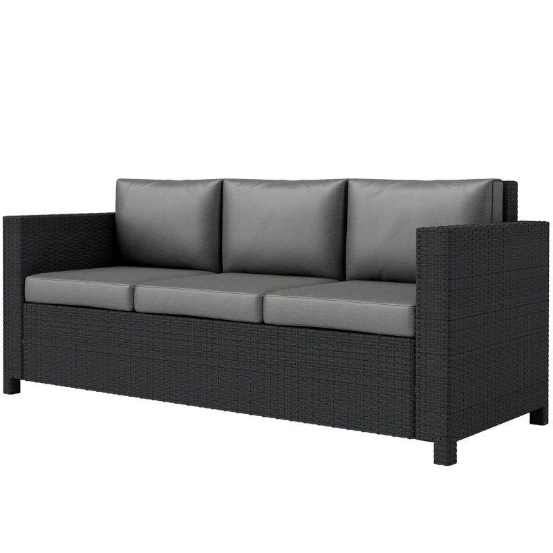 Outsunny Deluxe 3 Seat Rattan Wicker Sofa Garden Outdoor Patio Furniture with Cushion, Grey