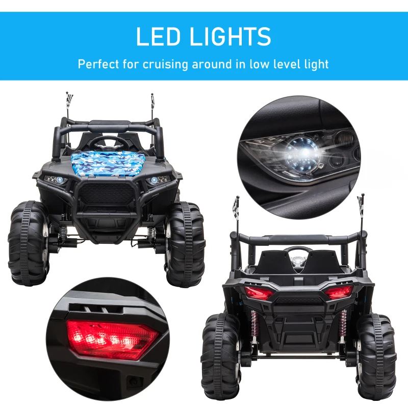 Aosom 12V Kids Ride On Truck, 10Ah Electric Car Off-Road UTV with Bluetooth, Remote Control, Suspensions, USB, MP3, Lights, 3 Speeds & 4 Motors, Blue