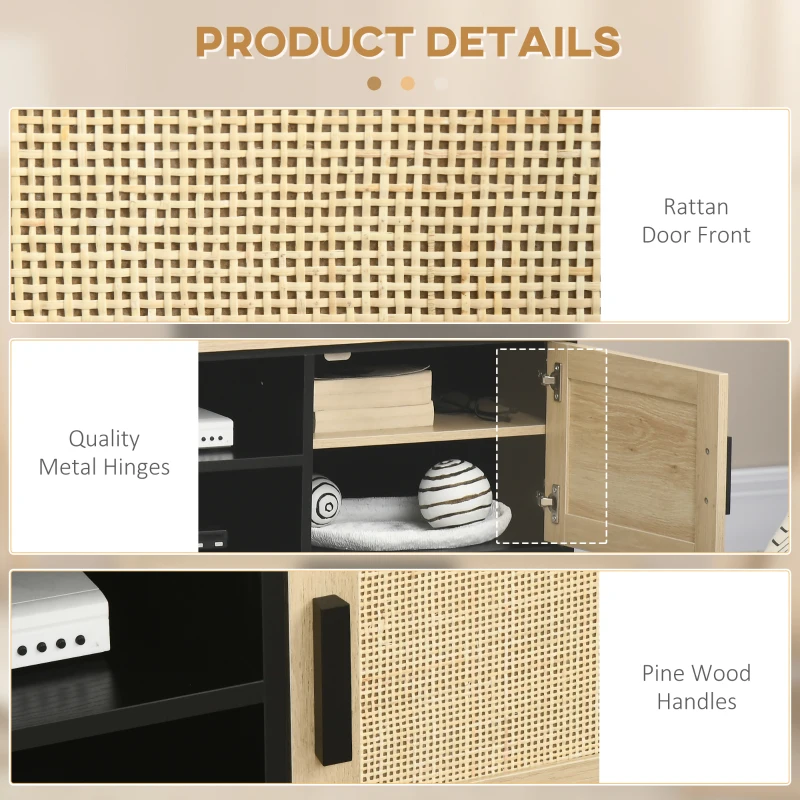 HOMCOM TV Stand for 60 inches, TV Cabinet with 2 Shelves, 2 Cable Managements and 2 Rattan Door Cabinets, Natural