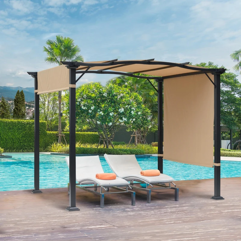 Outsunny 8' x 10' Retractable Pergola Canopy, Outdoor Gazebo with Sun Shade Shelter and Steel Frame, for Backyard, Patio, Garden, Deck