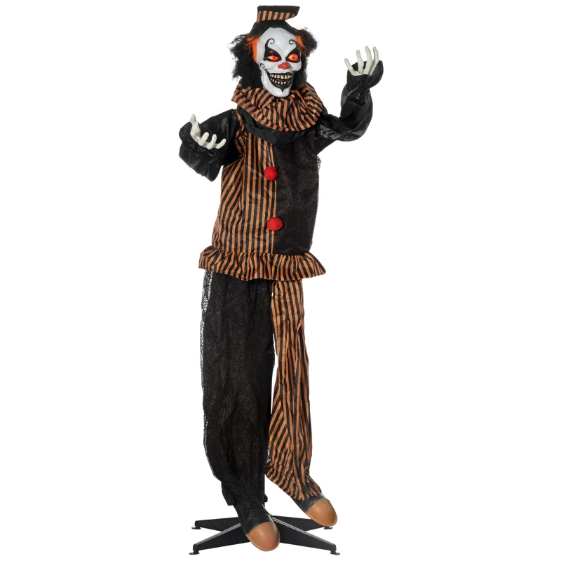Outsunny 5.6' Life Size Clown Outdoor Halloween Decoration Animatronic, Animated Prop w/ Light Up Eyes