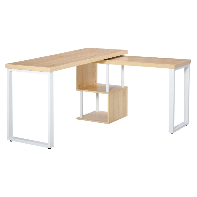 HOMCOM L-Shaped Writing Desk 360° Rotating Desk Corner Workstation, Oak