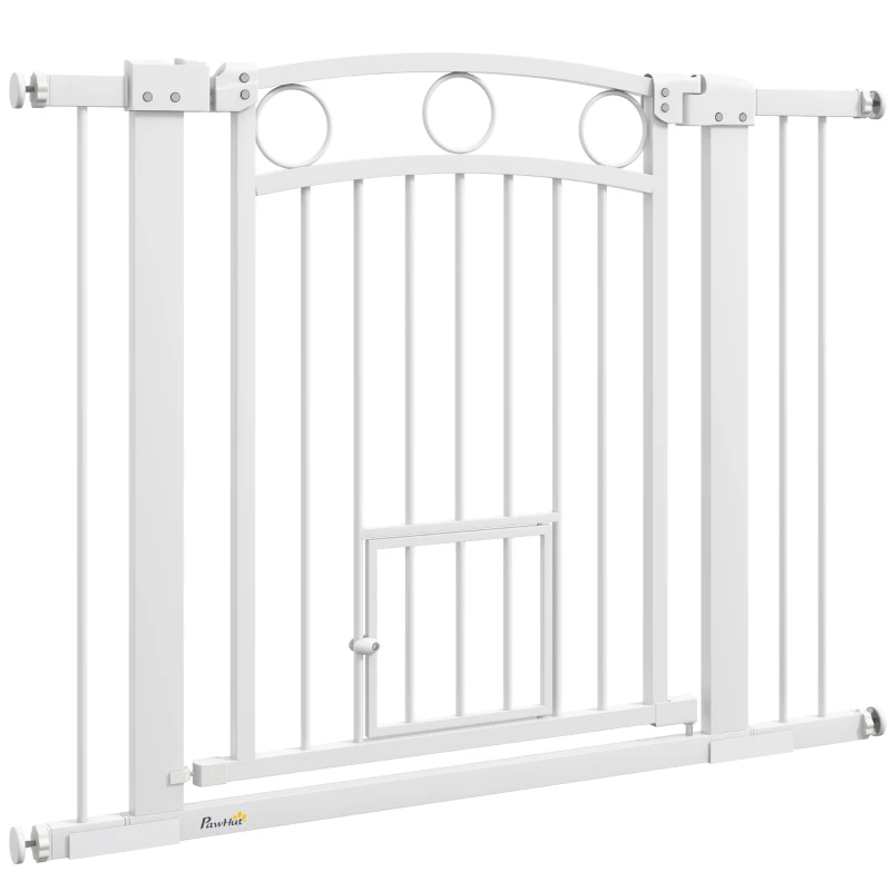 PawHut 30" Extra Tall Dog Gate w/ Cat Door, 2 Extension Kits, for Doorways, Hallways, Stairways, 30"-41" Width
