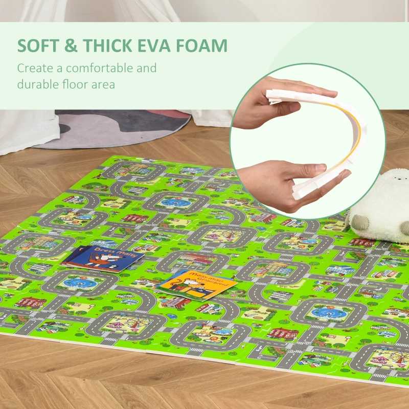 Qaba Kids Foam Puzzle Floor Tiles Baby Toddler Play Mat 36Pcs w/ 24 Side Mat Anti-slip Crawling Learning with End Border Playground Pattern 35SqFt EVA