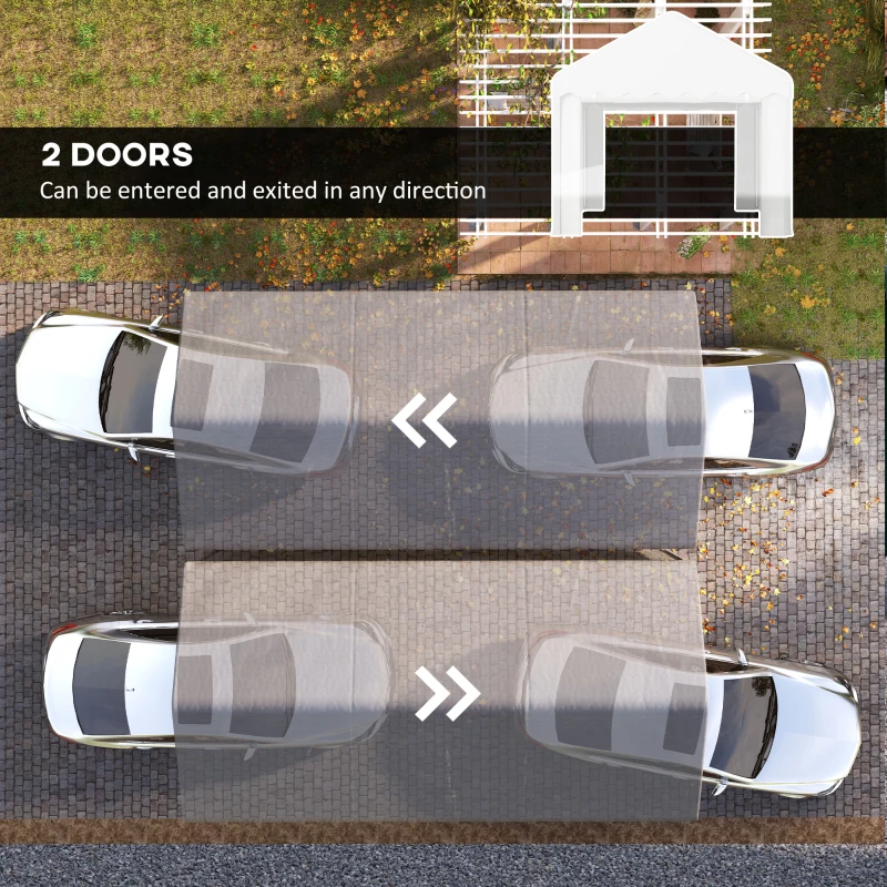 Outsunny 10 x 20ft Portable Garage Heavy Duty Carport with 2 Roll-up Doors and Removable Sidewalls for Car, Truck, Boat, White