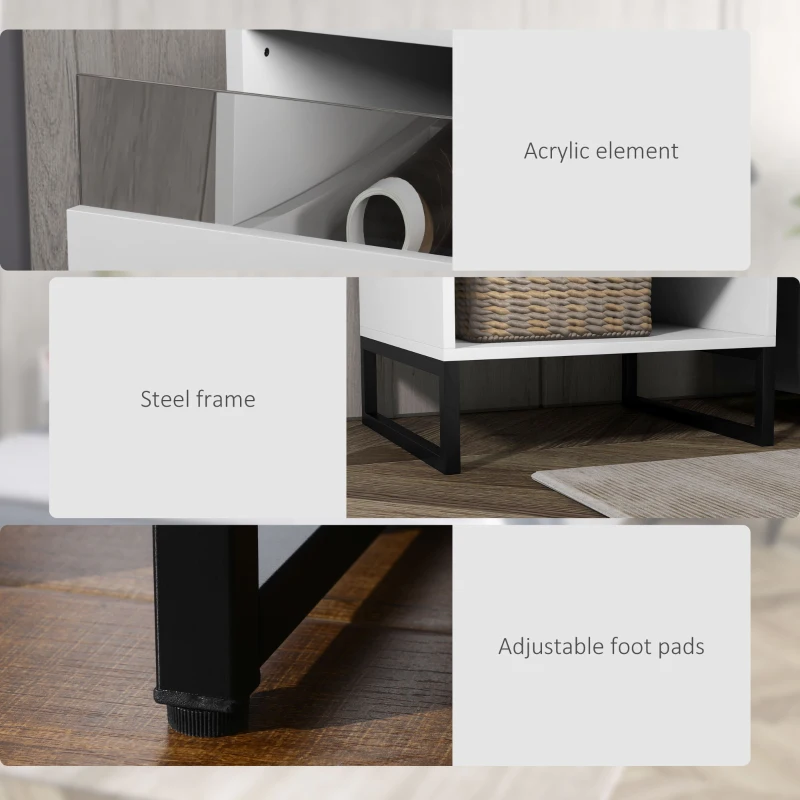 HOMCOM Bedside Table Set of 2, Side End Tables with Charging Station and USB Ports, LED Lights, 19" x 17" x 22", White