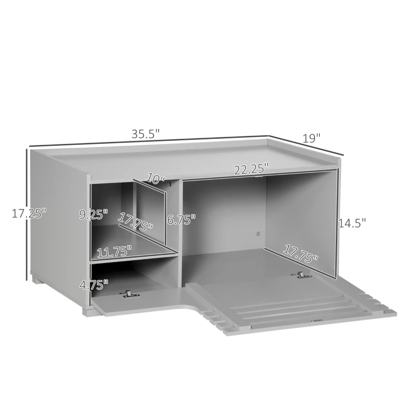 PawHut Cat Litter Box Enclosure with Spacious Interior, Cat Washroom Storage End Table for Indoor Cats with Hidden Storage Cabinet Space, Elevated Bottom, Grey