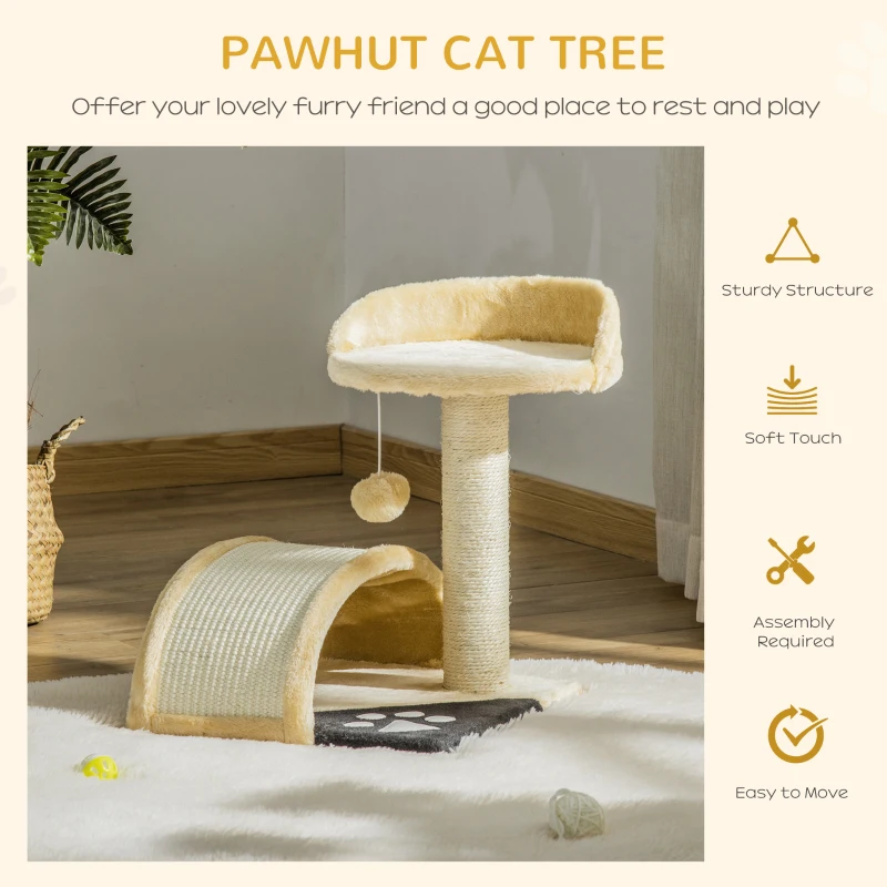 PawHut 17" Cat Scratching Tree Kitty House Kitten Activity Centre Pet Bed Post Furniture with Hanging Toy (Beige)