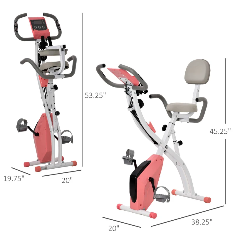 Soozier 3 in 1 Folding Exercise Bike, Foldable Stationary Bike with 8-Level Magnetic Resistance, Adjustable Seat, Pink